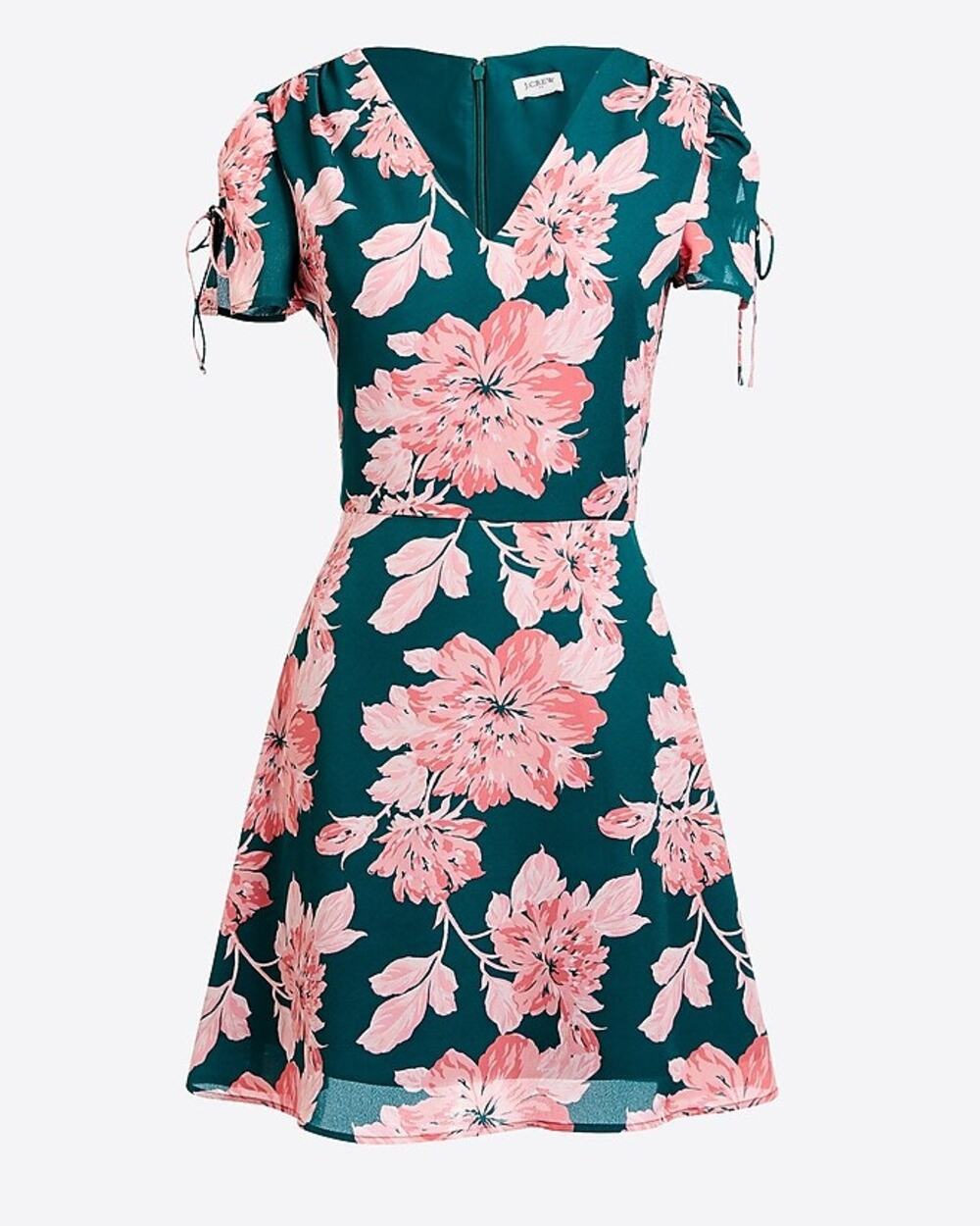 J Crew Mercantile Women's 00 Dress Green Pink Floral Tie-Shoulder A-Line CJ4